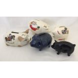 5 ceramic piggy banks.