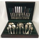 A wooden cased canteen of cutlery, A1 Sheffield plate.