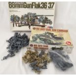 Tamiya and Airfix military plastic kits with loose Airfix 1:32 scale soldiers.