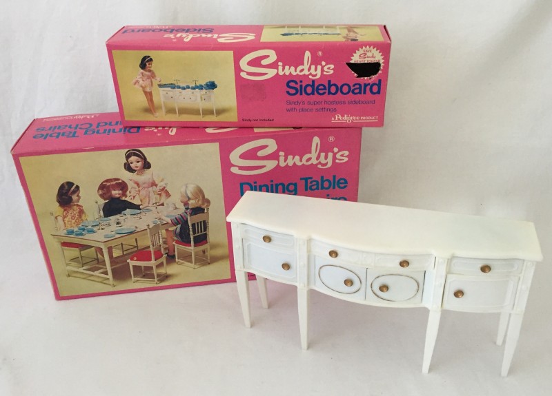 A boxed Sindy dining room table and chairs.