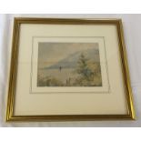 Early 20th century watercolour of a lake scene signed ECR.