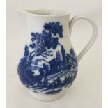 An 18th century Worcester blue & white porcelain sparrow beak jug "European Scene".