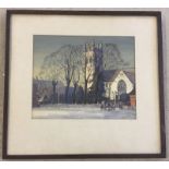 A framed and glazed watercolour of a church signed L. Malines.