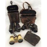 2 sets of vintage cased binoculars including Carl Zeiss together with a pair of cased opera glasses.