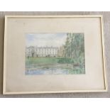 M. McCrossan watercolour of The College backs at Cambridge.