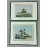 2 antique French hand coloured equestrian prints by C. Vernet.