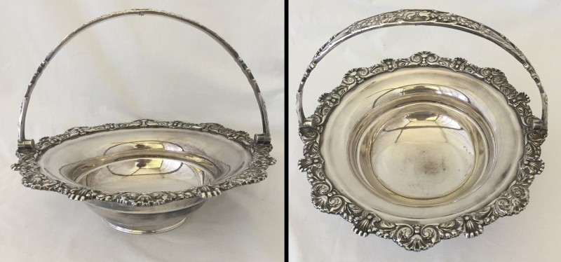 A Victorian heavy silver plated fruit bowl with handle by Padley, Parkins & Co.