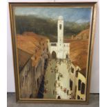 Large oil on board by P. Gulliver of Italian Village and church.