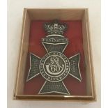 A Victorian 60th King's Royal Rifle Corps cross belt plate with Peninsula under crown.