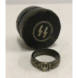 German WW2 SS Honour ring with Himmler inscription stamped silver, with fitted box.