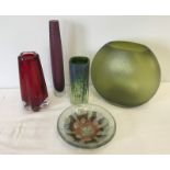 A collection of 5 studio glass items.