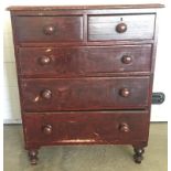 A 2 over 3 painted pine chest of drawers.