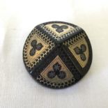 A Victorian mourning brooch with gold inlaid pique work (a/f).
