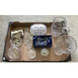 A box of assorted glassware items.