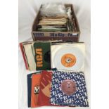 A box of vintage 45rpm records.