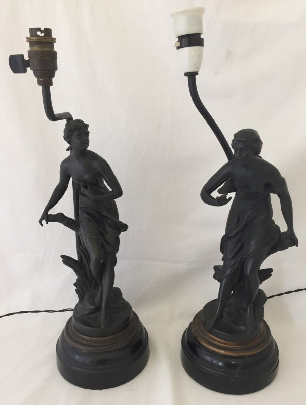 2 Art Nouveau Charles Perron spelter sculptures of women.