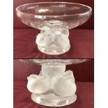 A Lalique pedestal bowl / bon bon dish with 4 frosted glass birds.