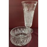 2 large cut glass items. A fruit bowl together with a tall vase.