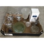 A box of assorted mixed glassware items.