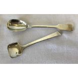 2 Georgian silver spoons. A salt spoon and preserve spoon.