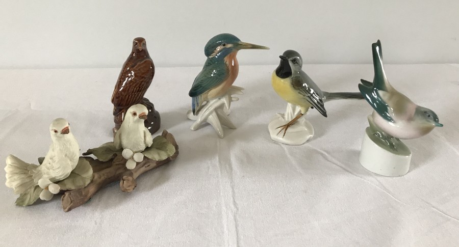 2 Karl Ens ceramic birds. A Kingfisher and Grey Wagtail.
