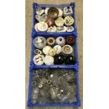 3 trays of assorted ceramic trinket boxes and small items of glassware.