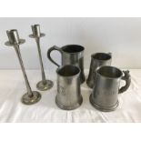 A small quantity of pewter items.