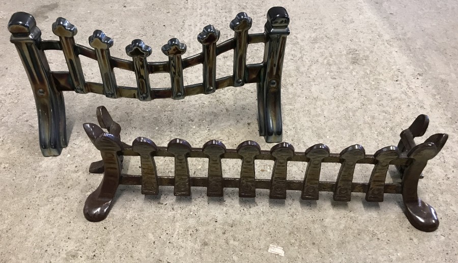 2 vintage iridescent cast Iron fire grate fronts.