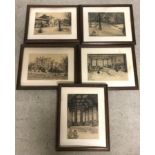 5 signed Gertrude Hayes engravings of Gresham's School & Woodlands, Holt, Norfolk.