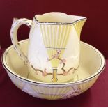 A Wedgwood majolica wash jug and bowl in "Fan" pattern.