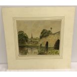 W.R.E. Goodrich watercolour of Bakewell Bridge & Church.