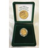 A cased 1980 proof gold sovereign.