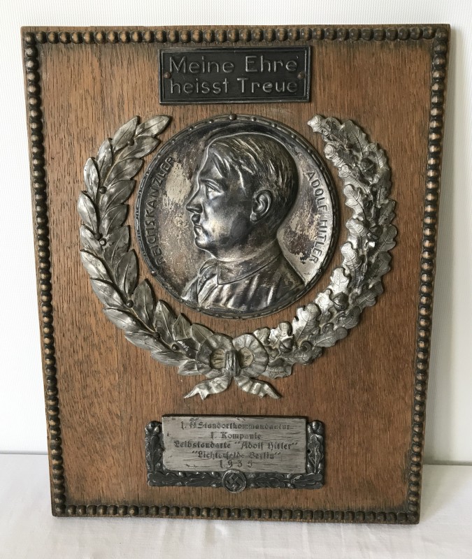 An SS plaque, portrait of Der Fuhrer plus engraved plaque, Leibstandarte "Adolf Hitler".