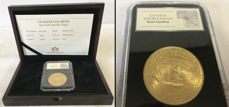 A cased and boxed 22ct gold US Saint-Gaudens $20 Double Eagle.