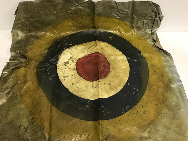 An RAF yellow roundel cut from an aeroplane, possibly "Swordfish".