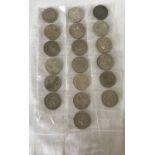 A bag of 19 mixed half crowns pre 1947 - all 50% silver.