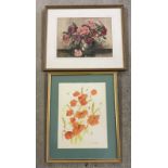 2 framed and glazed watercolours depicting flowers.