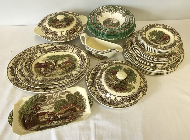 A box of dinner ware items comprising Copeland Spode's "Byron" & A.J Wilkinson "Rural Scenes".
