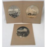 3 Victorian coloured etchings depicting Railway and coaching scenes.