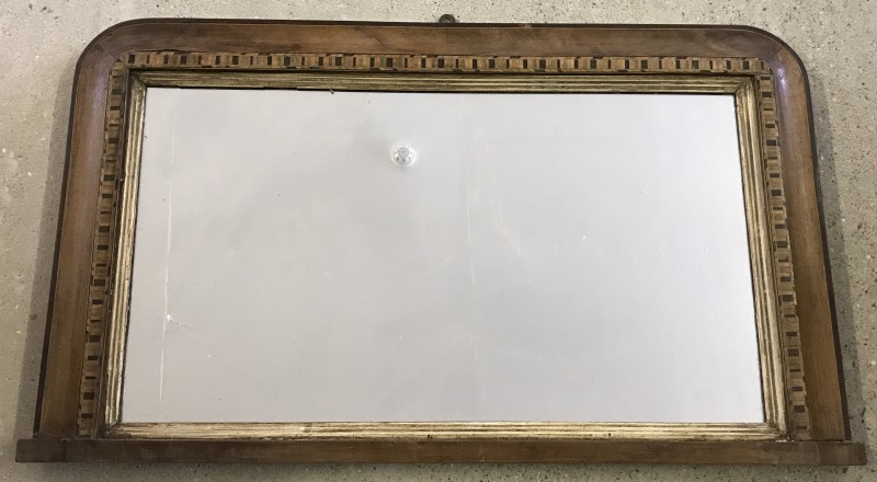 A satin wood framed mantle mirror.
