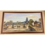 J. Adamson large oil on board of Beccles wood yard and bridge.