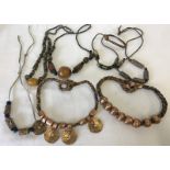 6 African copper and ethnic style bead necklaces.