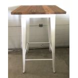 A modern poseur / bar table with pressed steel frame and solid elm wooden top.