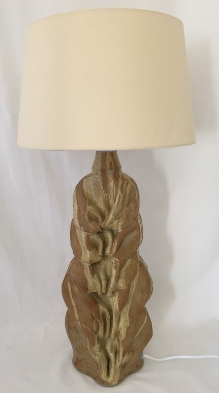 A signed Bernard Rooke studio pottery ceramic lamp base in tan colour.