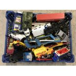 A blue tray of mixed play worn diecast.