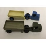 2 x c1940's Dinky mechanical horses and open trailers.