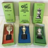 3 vintage boxed Subbuteo replica football cups.