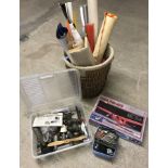 A quantity of model aircraft engines, balsa wood, model plane kit and parts.