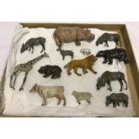 A collection of 13 lead zoo and farm animals, mostly Britains.