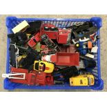 A blue tray of mixed play worn diecast.